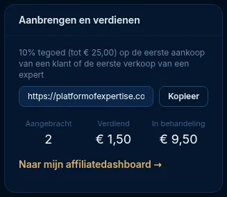 Het widget Aanbrengen en verdienen met de persoonlijke link en de verdiensten