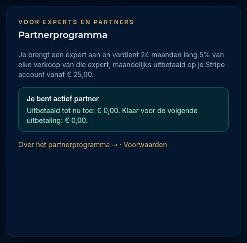 Het blok Partnerprogramma met de status Je bent actief partner