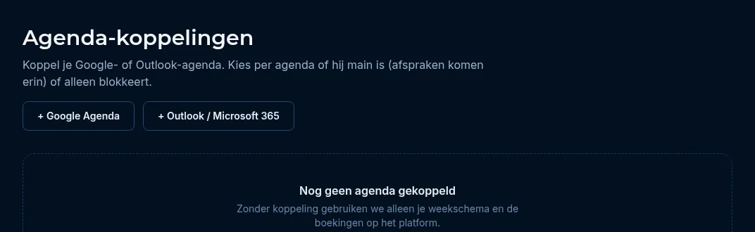 Agenda-koppelingen zonder gekoppelde agenda