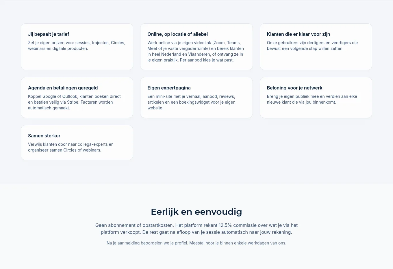 De voordelen en het blok Eerlijk en eenvoudig met het commissiepercentage