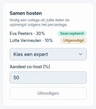 Het blok Samen hosten met een geaccepteerde en een openstaande uitnodiging