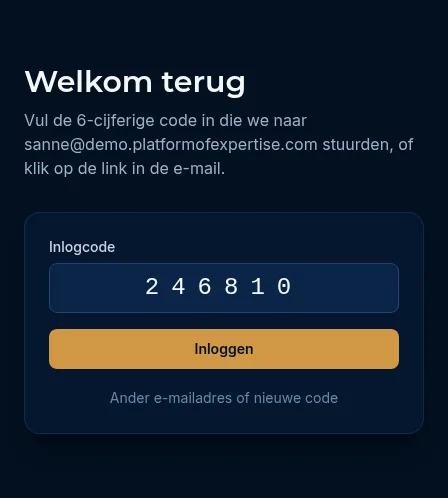 Het veld Inlogcode met de zes cijfers en de knop Inloggen