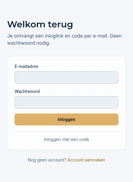 Het inlogformulier met e-mailadres en wachtwoord